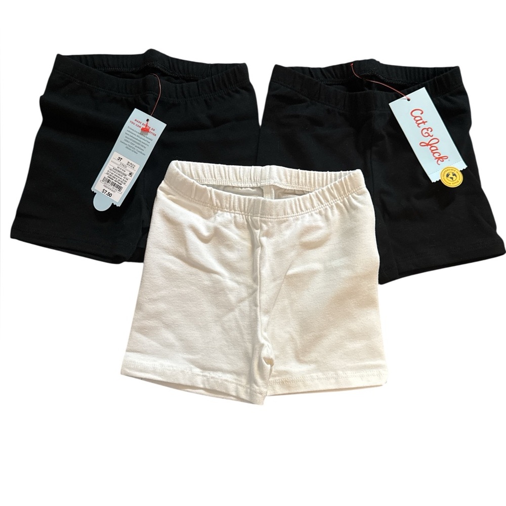 Cat & Jack Bundle of 3 Kids Black and White Shorts Set for Gymnastics or Play